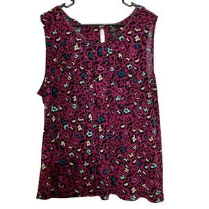 Worthington Plum Fuschia Geometric Print Sleeveless Top Womens 3X Back Peep Hole